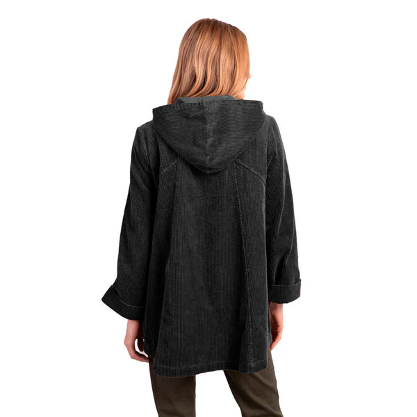 Corduroy Button Front Hooded Jacket in Black - 45123 - Size XL Only!