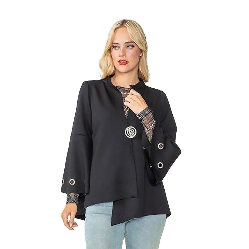 IC Collection Bell Sleeve Asymmetric Jacket in Black - 4577J-BK