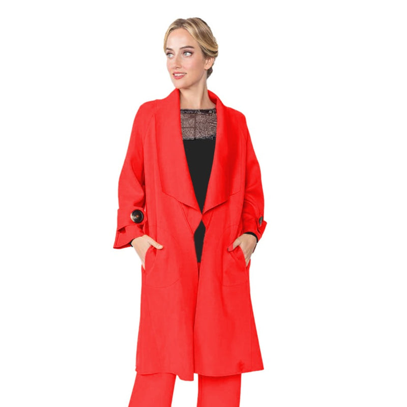 IC Collection Long Techno-Knit Open Front Jacket in Red - 4585J-RD