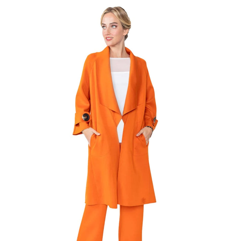 IC Collection Long Techno-Knit Open Front Jacket in Orange - 4585J-ORG