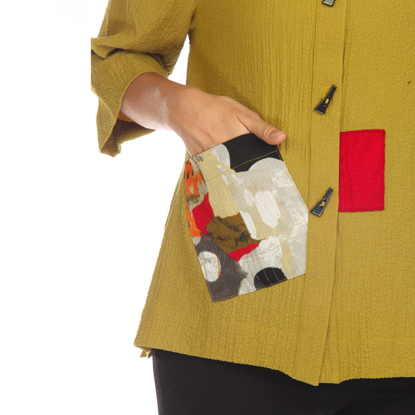 Textured Button-Front Shirt Jacket in Kiwi - 3542-KW