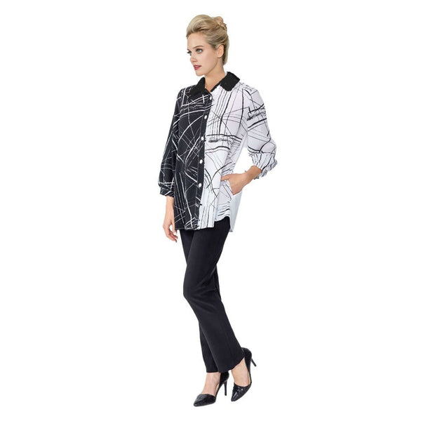 IC Collection Two Tone & Geo-Stripe Shirt in Black & White - 4932B - Size XL Only!