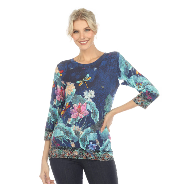 Citron "Dragonflies & Flowers" Print Border Tee - TDLT