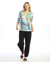 "Kelly" Abstract Print Burnout V-Neck Top - 46-2050