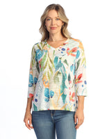 Abstract Print Burnout V-Neck Top - 46