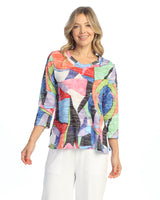 "Jubilee" Abstract Print Burnout V-Neck Top - 46-2064