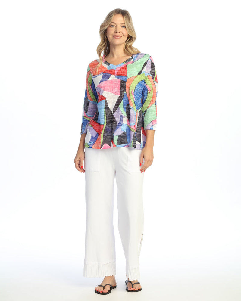 "Jubilee" Abstract Print Burnout V-Neck Top - 46-2064