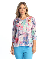 Abstract Print Burnout V-Neck Top - 46