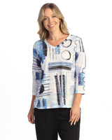 Abstract Print Burnout V-Neck Top - 46