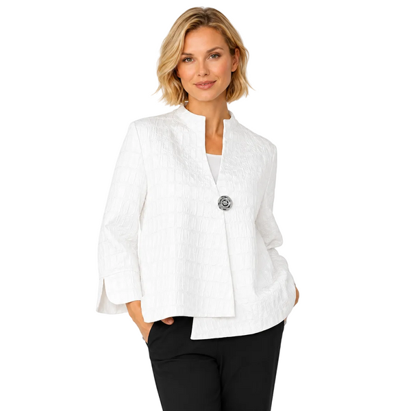 Textured One-Button Asymmetric Jacket in White - 6288J-WT