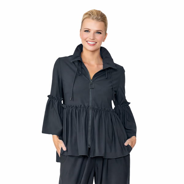 Peplum Zip-Front Jacket in Black - 4646J-BLK