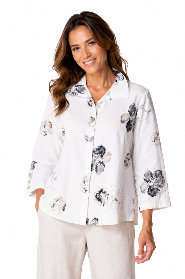 Watercolor Floral-Print Easy Swing Shirt - 46536