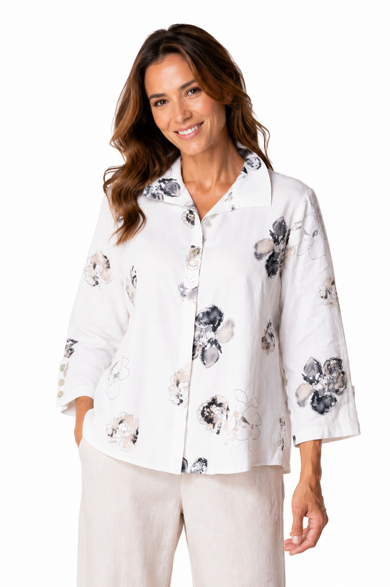 Watercolor Floral-Print Easy Swing Shirt - 46536