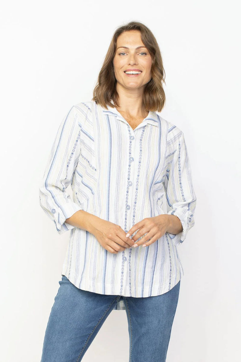 Habitat Coastal Boho Stripe Boyfriend Shirt in Blues & White - 46743-WT