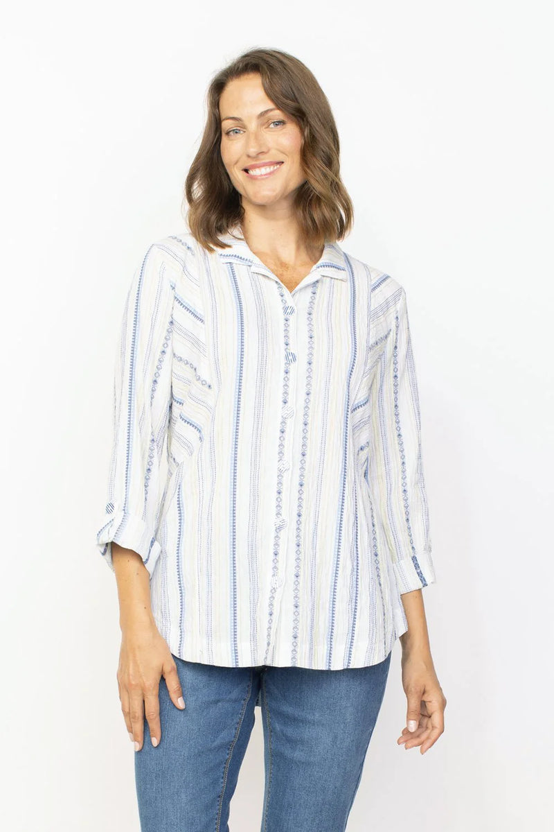 Habitat Coastal Boho Stripe Boyfriend Shirt in Blues & White - 46743-WT