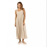 Sleeveless Linen Midi Dress with Ribbed Bodice - 46810