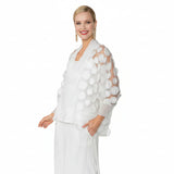 3D Circle Embroidered Mesh Cross-Over Top - 4684T-WHT