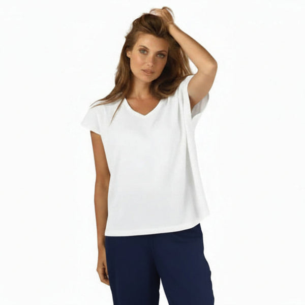 Raw Cotton V-Neck Top in White - 46866-WHT