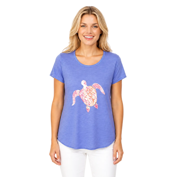 Mosaic Turtle Cotton Tee in Baja Blue - 46907-BJ