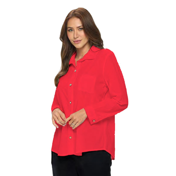 Focus Button Front Voile Shirt in Red - V404-RD