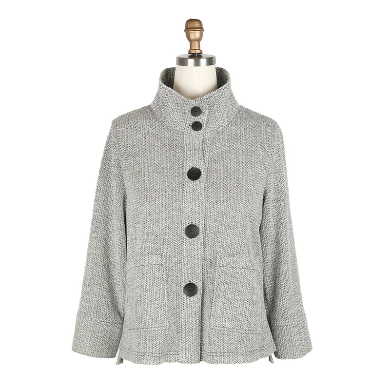 Damee NYC Heathered Herringbone Knit Jacket in Grey - 4949-GRY