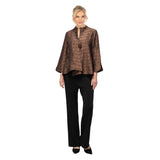 Grid-Texture Asymmetric Jacket in Brown - 6288J-BN