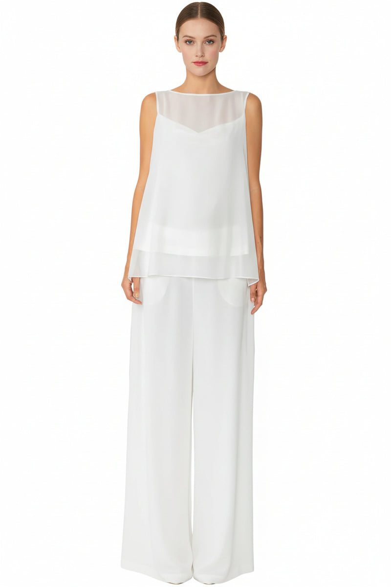 Chiffon Layered Pant in White - 4659P-WT