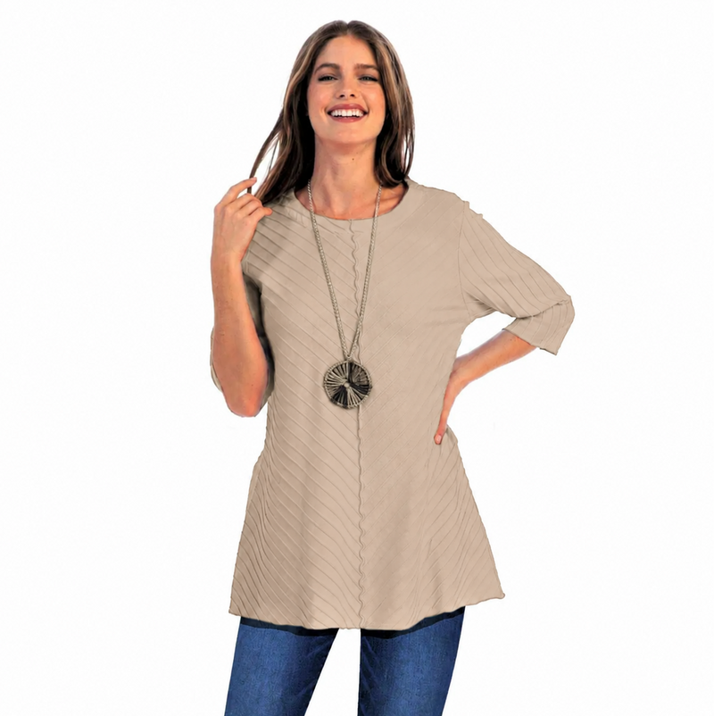 Diagonal Rib-Knit Tunic in Soy Latte - CS342-SOY