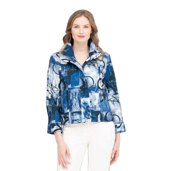 Abstract Print Cropped Jacket in Blue/Multi - 4913 - Size L Only!