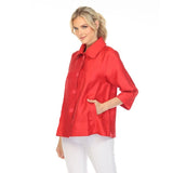 Solid Shimmery Button Front Jacket in Red - 4741-RD