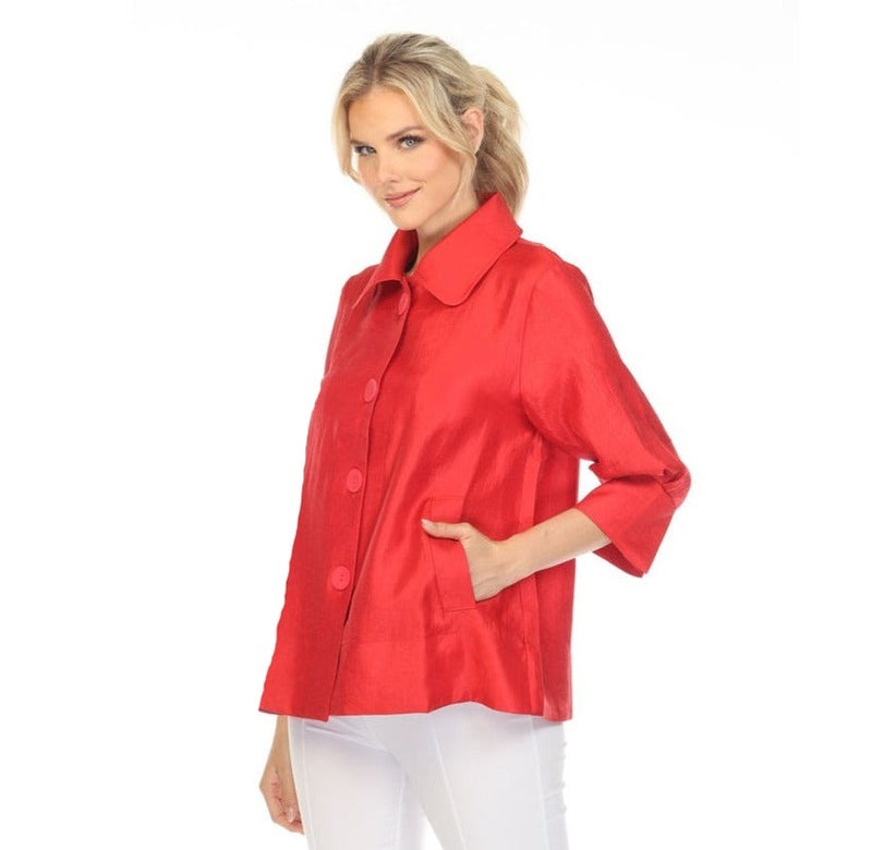 Solid Shimmery Button Front Jacket in Red - 4741-RD