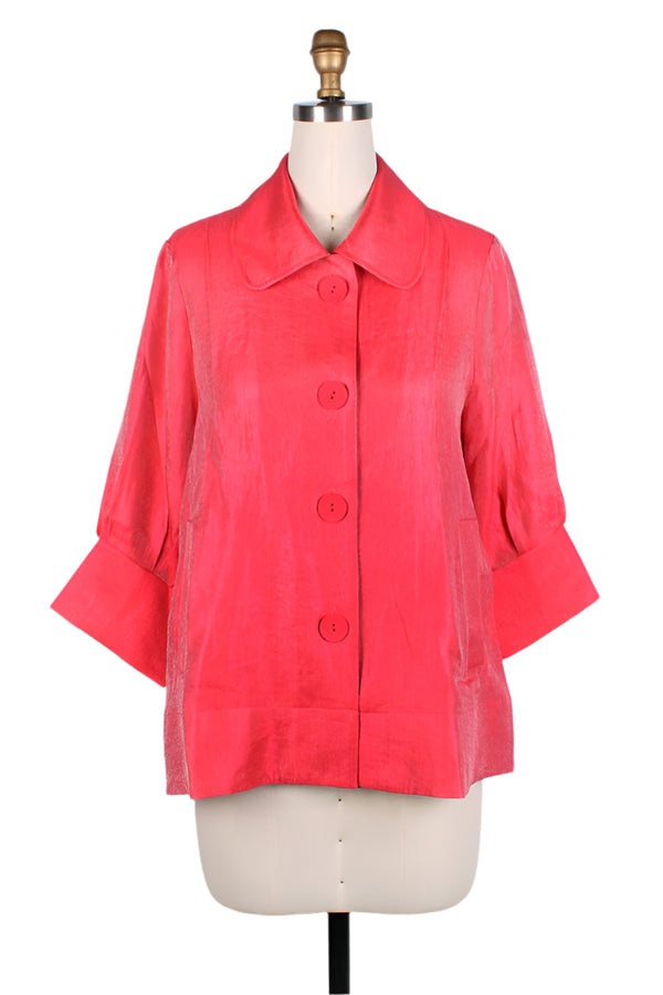 Solid Mid-Length Shimmery Jacket in Coral Red - 4741-CRD