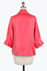 Solid Mid-Length Shimmery Jacket in Coral Red - 4741-CRD