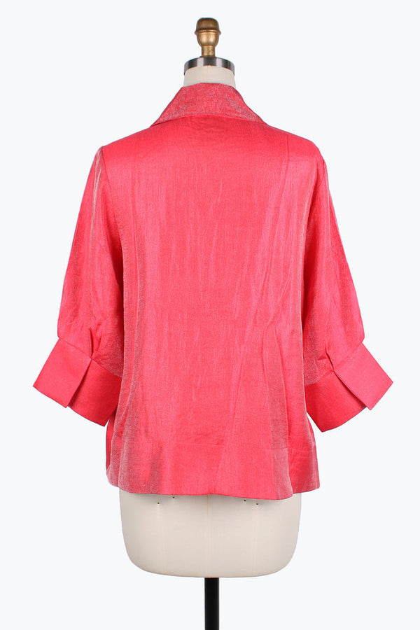 Damee Solid Wide Ball Collar Jacket in Coral Red - 4741-CRD