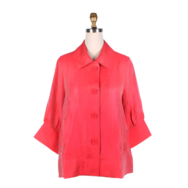 Solid Mid-Length Shimmery Jacket in Coral Red - 4741-CRD