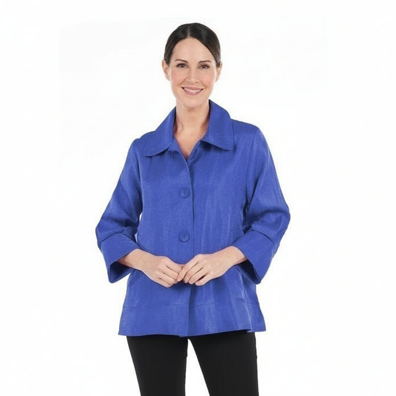 Solid Shimmery Button Front Jacket in Royal Blue - 4741-RYL