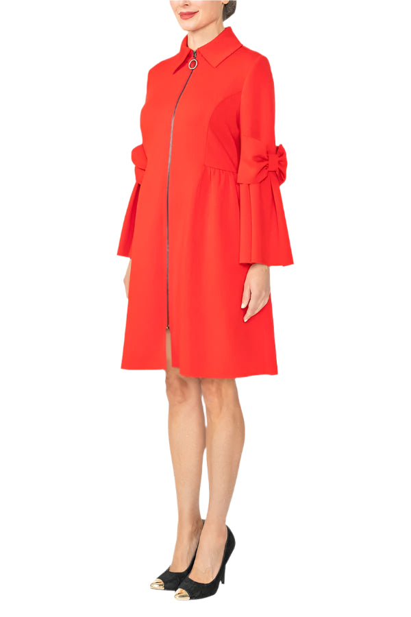 Bow Sleeve High Collar Midi Jacket/Dress in Red - 4747J-RD