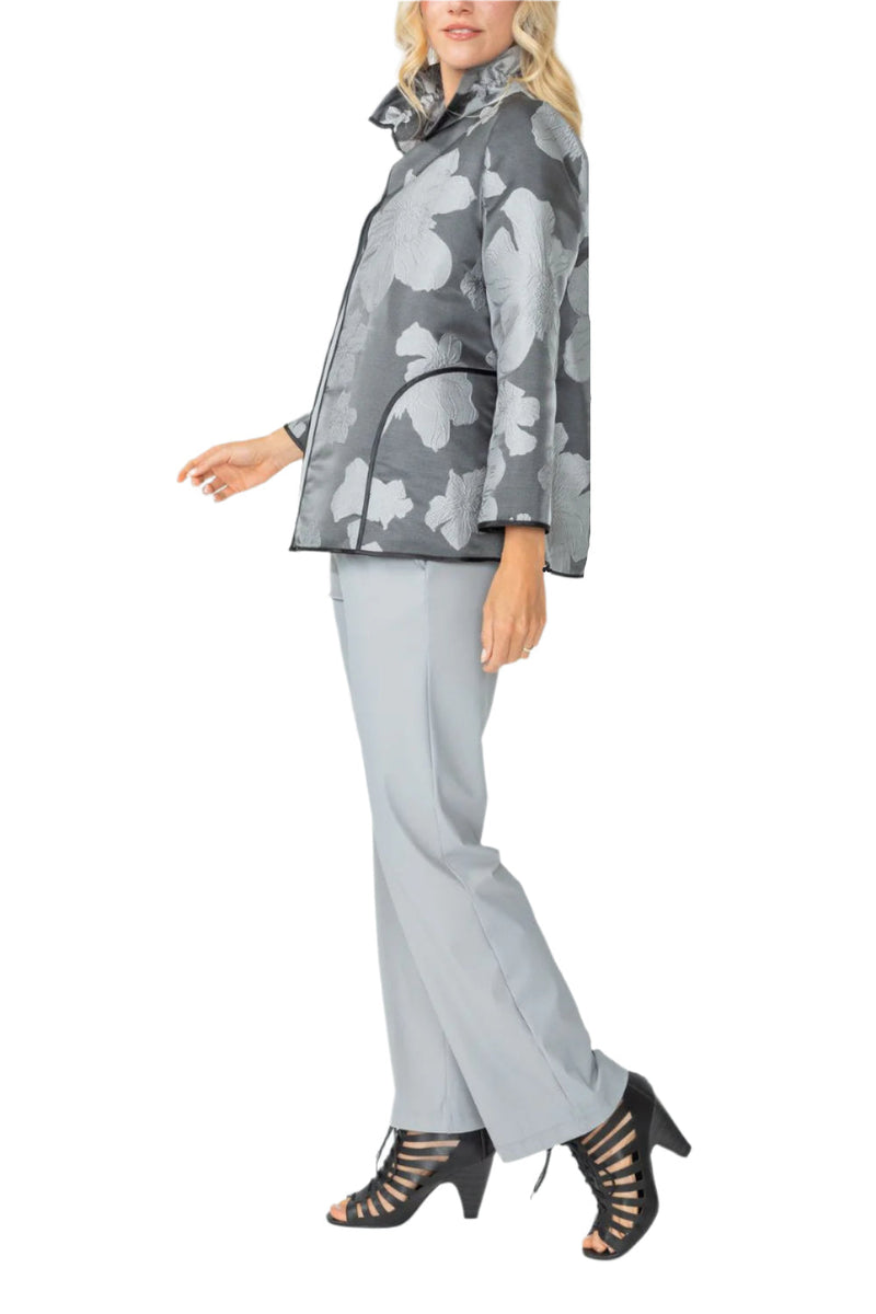 Floral Jacquard Open Front Jacket in Charcoal - 4757J-CH