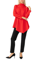 Solid High Collar Asymmetric Tunic in Red - 4759T-RD