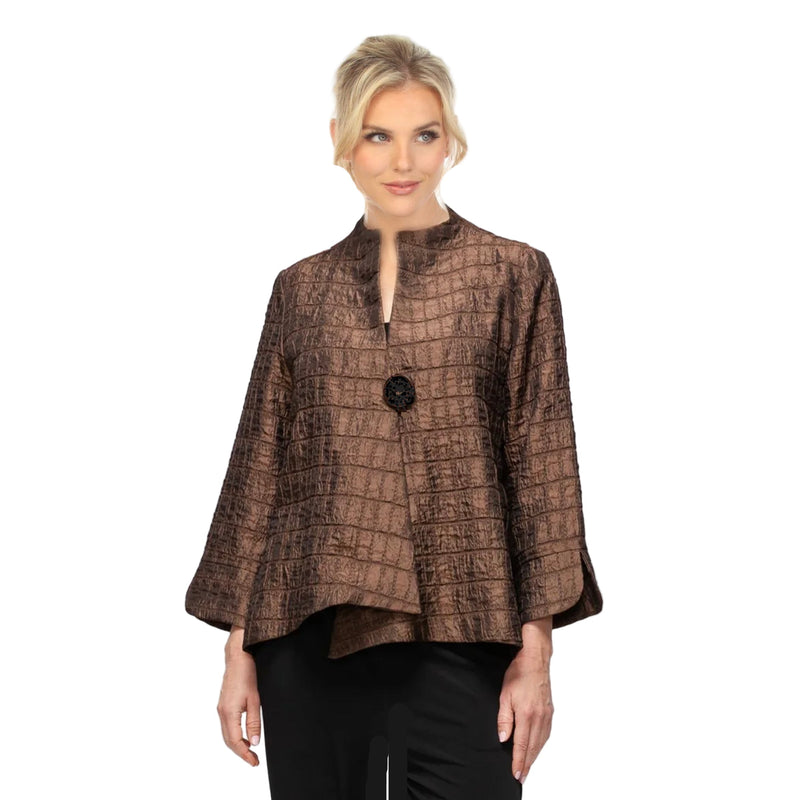Grid-Texture Asymmetric Jacket in Brown - 7077J-BN