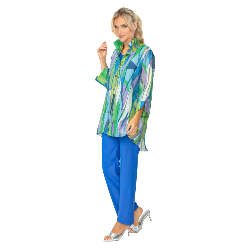 Just In! IC Collection Abstract Linear Hi-Low Blouse in Blue - 7079J