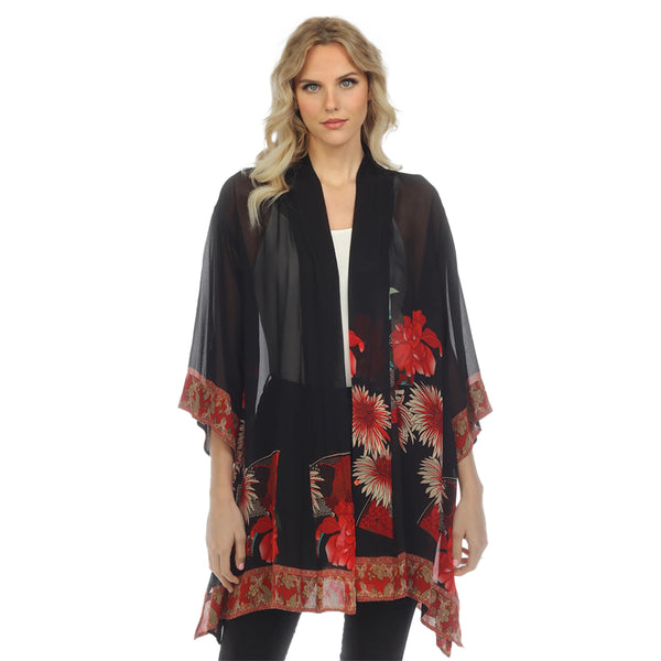 Citron Sheer Red Chrysanthemum Kimono - 0917-CB - Size M Only!