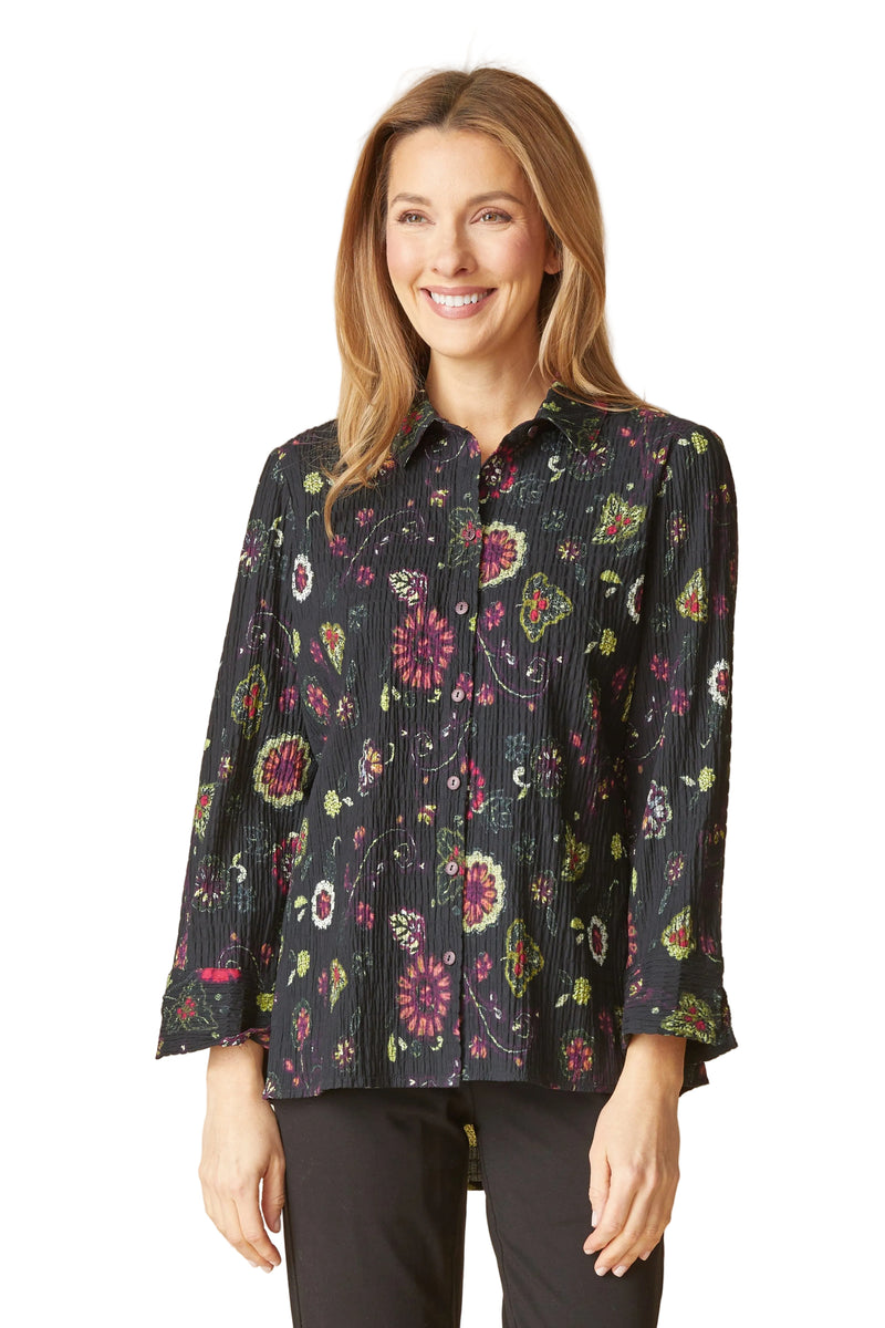 Crinkle Cotton Floral Shaped Shirt - 48023