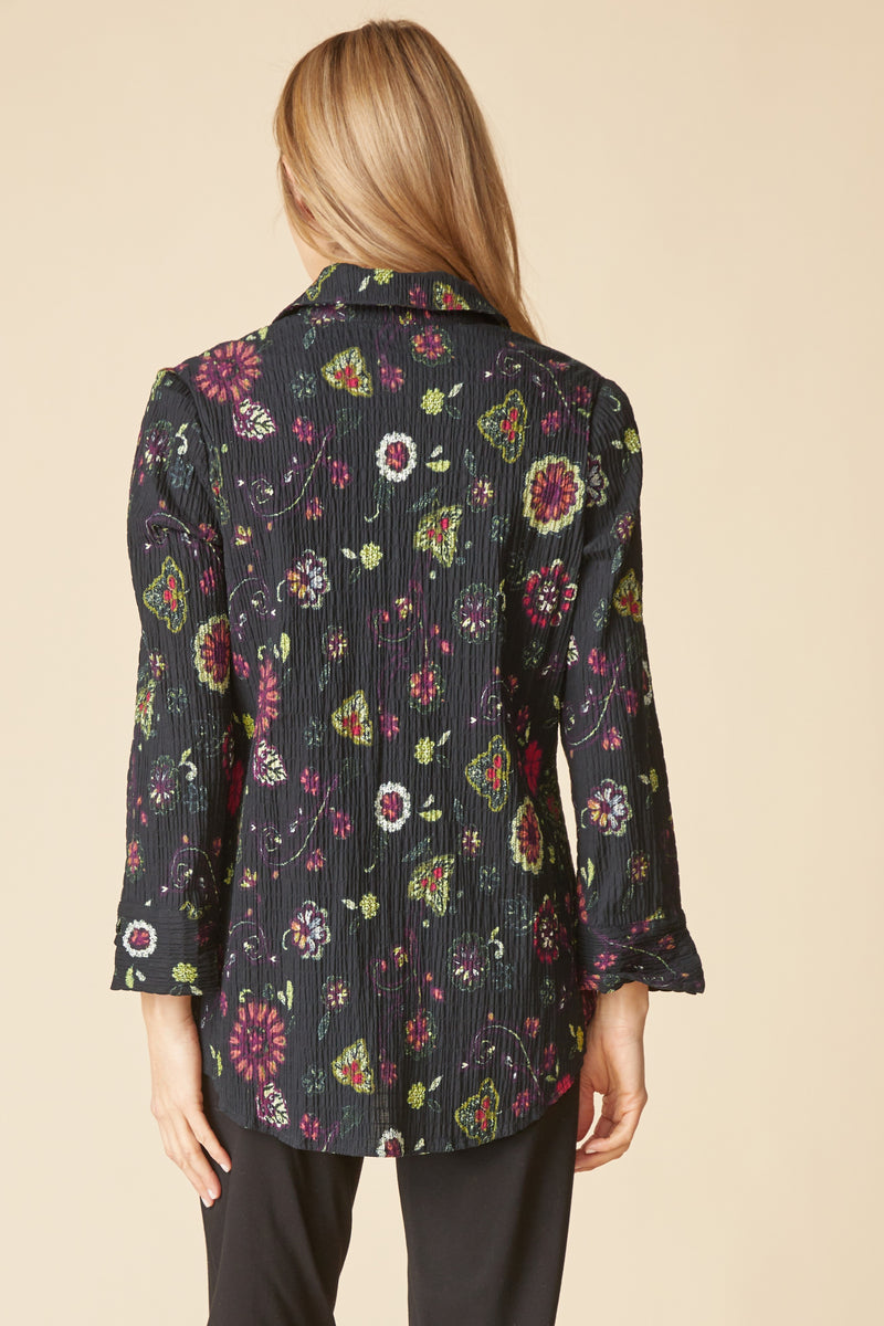 Crinkle Cotton Floral Shaped Shirt - 48023