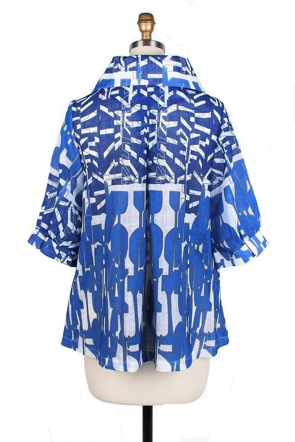 Damee Abstract-Print Swing Jacket in Blue & White - 4808-BLU - Size XXL Only!