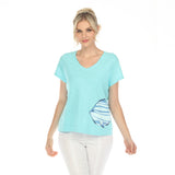 Tee w Striped Fish in Turquoise - 48100-TQ