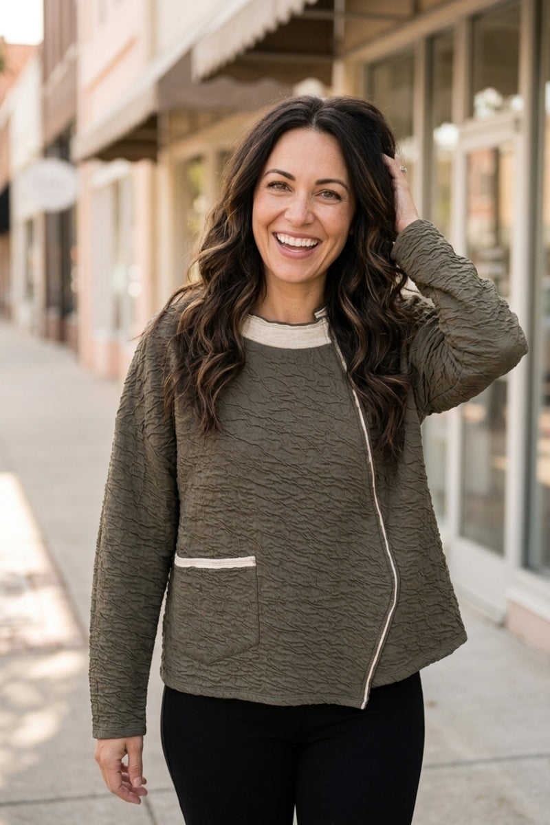 Crinkled Double Face Metro Pullover - 48111