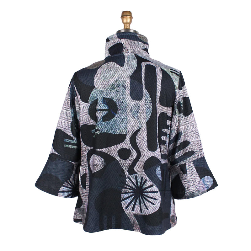 Damee Abstract-Print Button Front Sweater Jacket in Grey/Multi - 4821