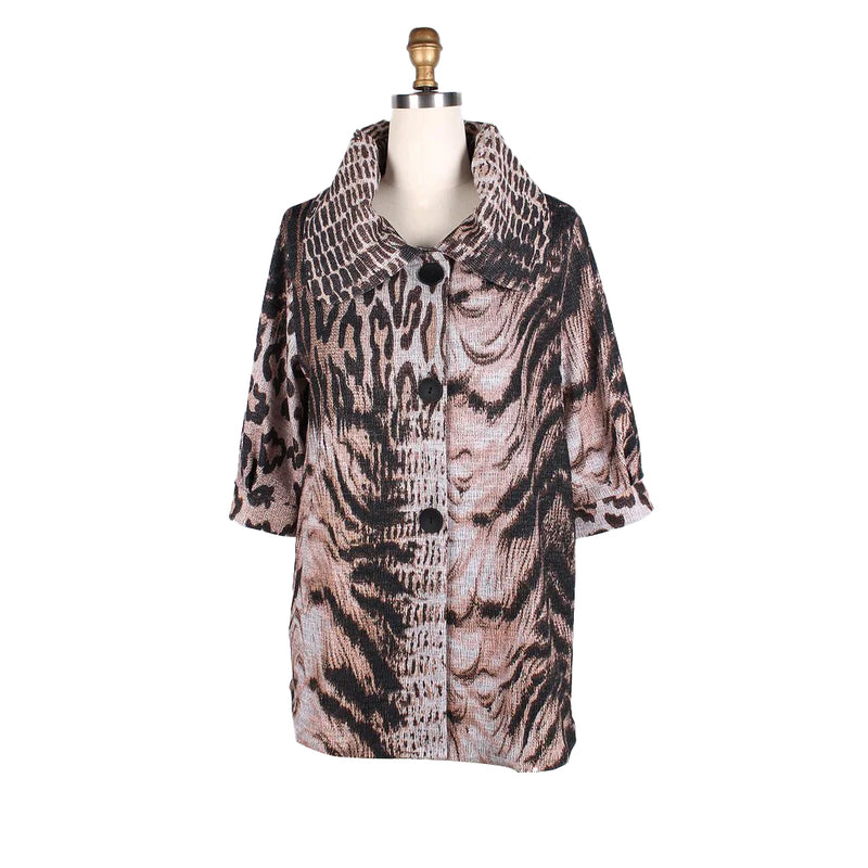 Damee Animal-Print Mid-Length Swing Jacket in Brown - 4825