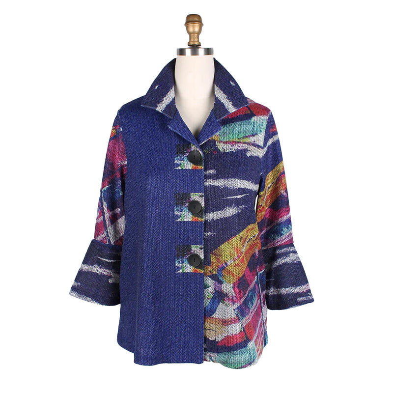 Damee Abstract Colorblock Sweater Jacket in Indigo/Multi - 4830-IND